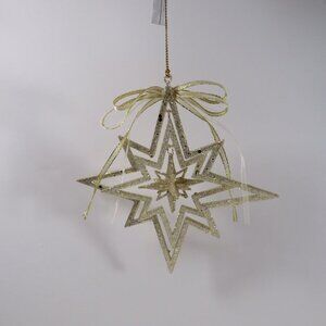 Champaign Gold Star within a star within a star Glittered Ornament